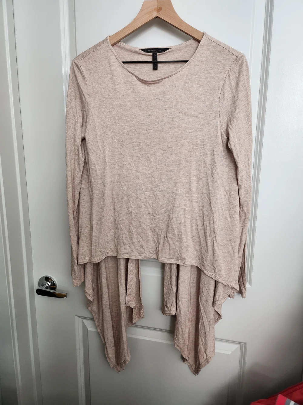 BCBGMaxAzria Light Beige Handkerchief Hem Long-Sleeve Tunic